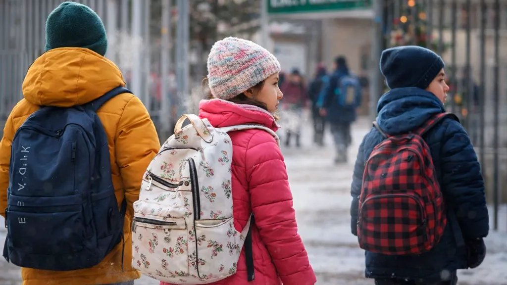 Alumnos regresan a clases muy abrigados ante las bajas temperaturas
